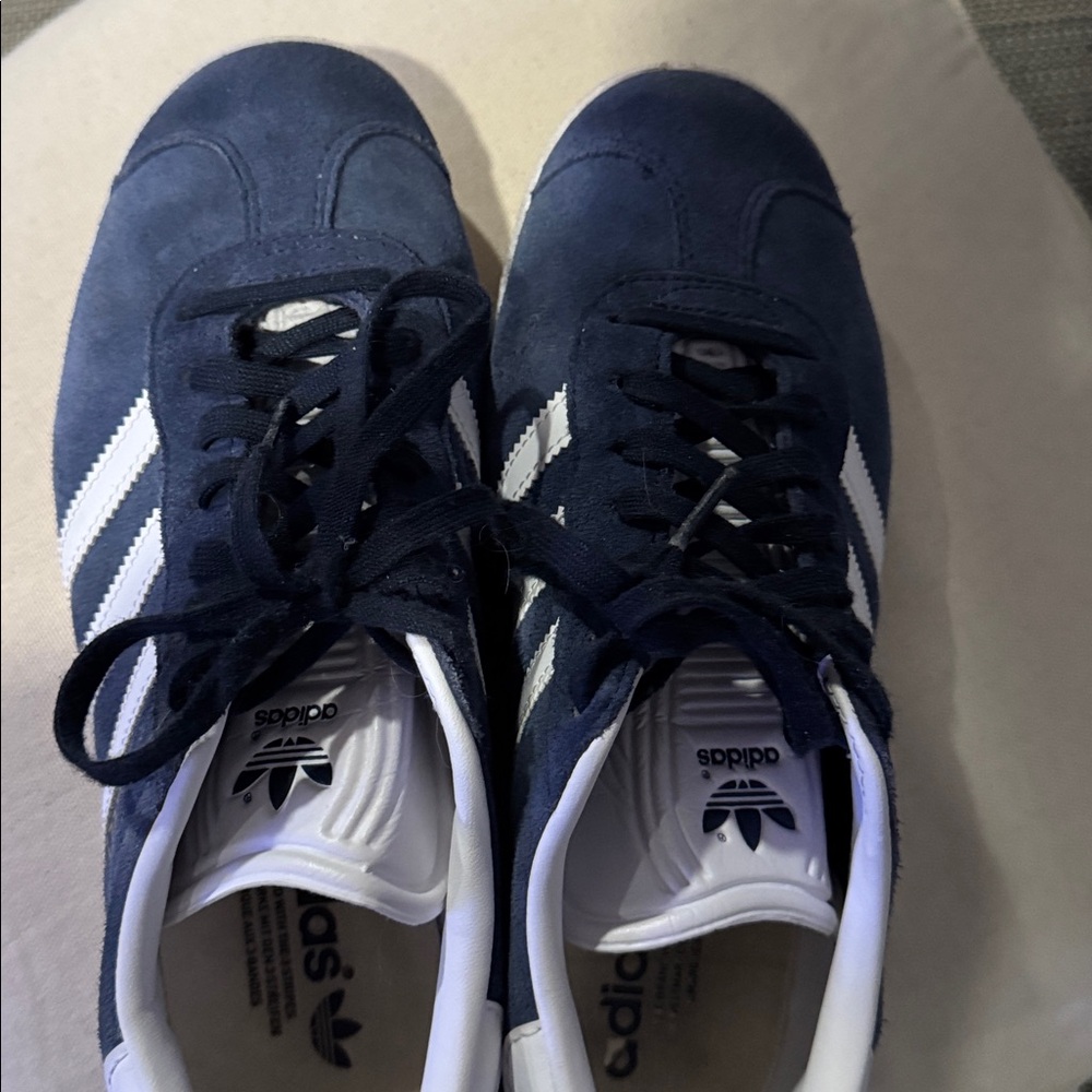 adidas Navy Blue Suede Sneakers with White Three Stripes